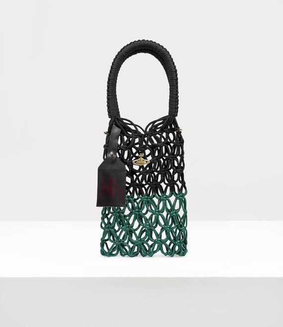Shop Vivienne Westwood Thrawler Large Macrame Handbag In Black-green-rub