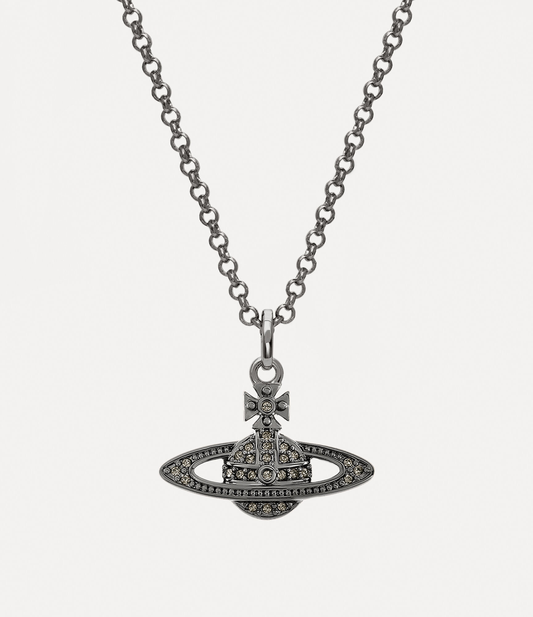 Man. Mini Bas Relief Orb Pendant Necklace（钌色/黑色钻石