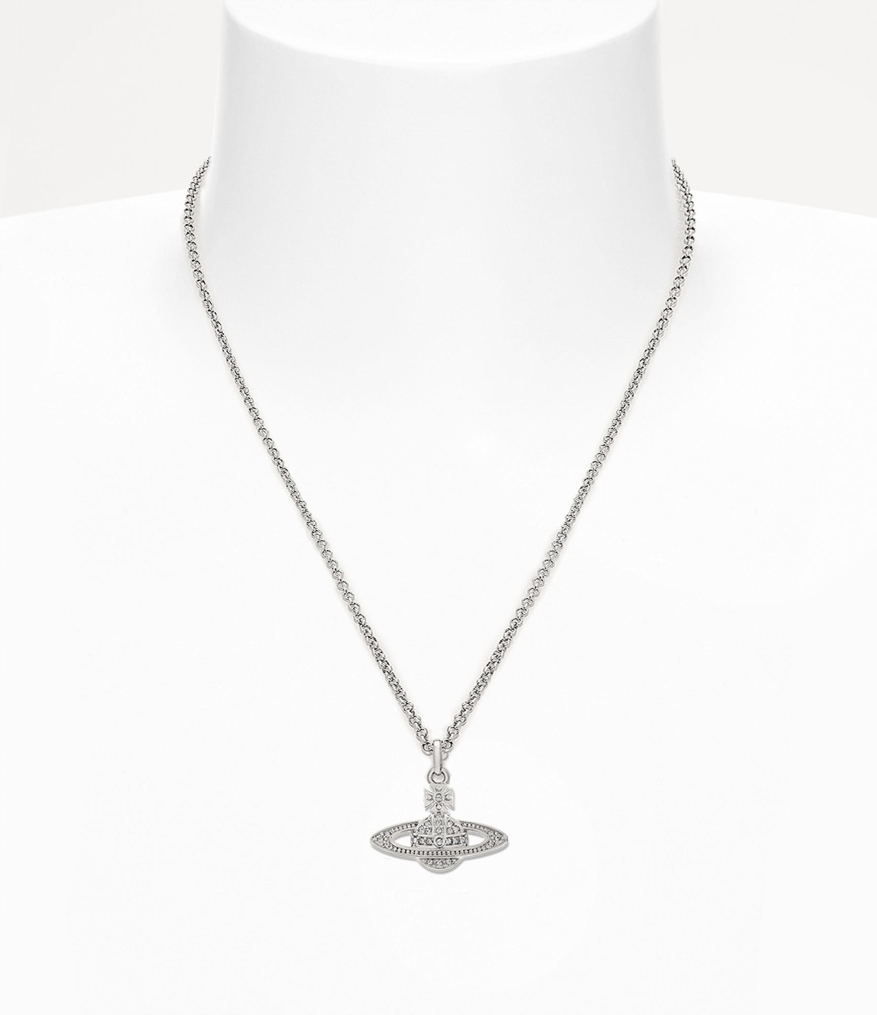 Mini Bas Relief Pendant Necklace in platinum-crystal | Vivienne 