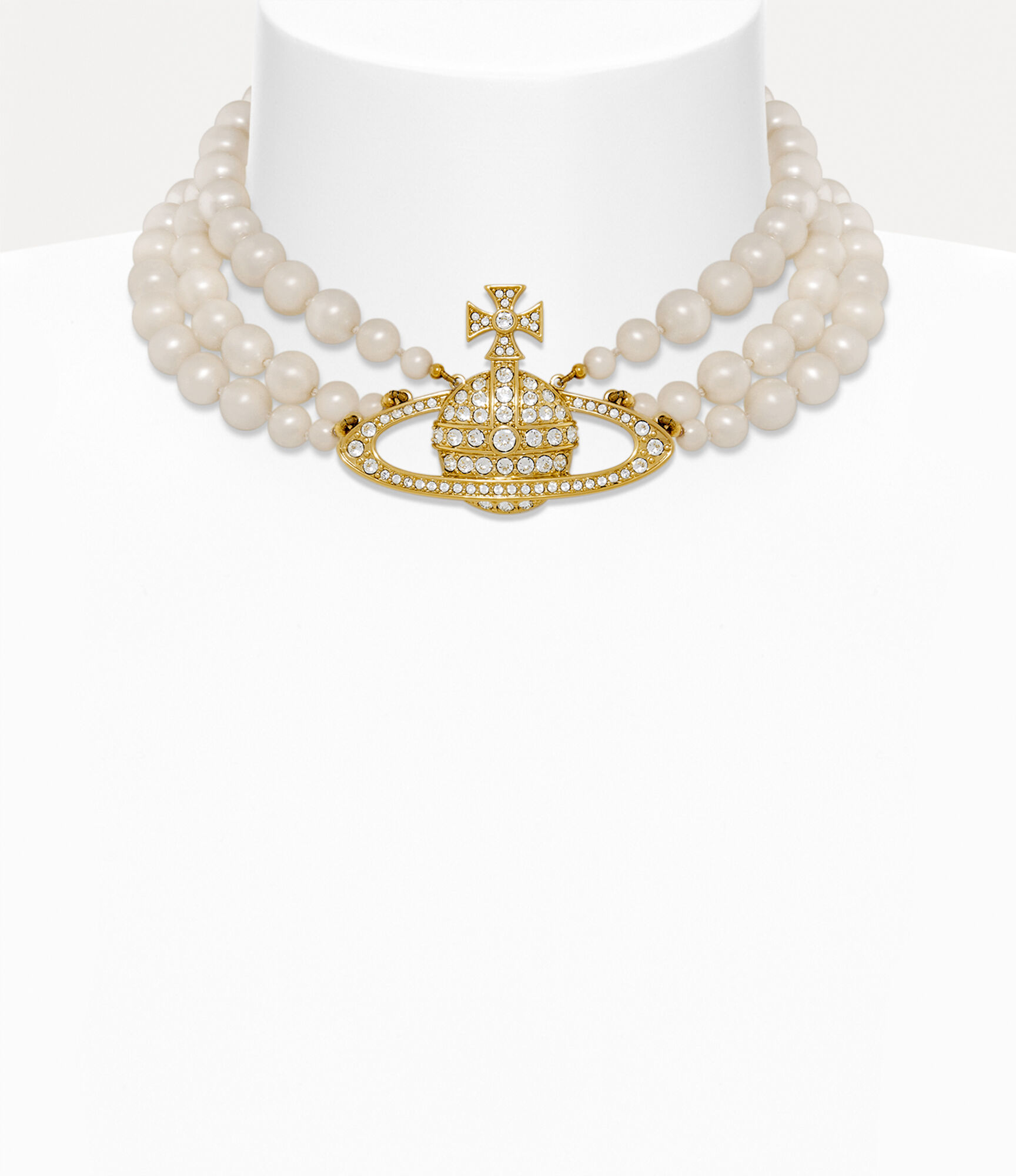 Three row pearl bas relief choker