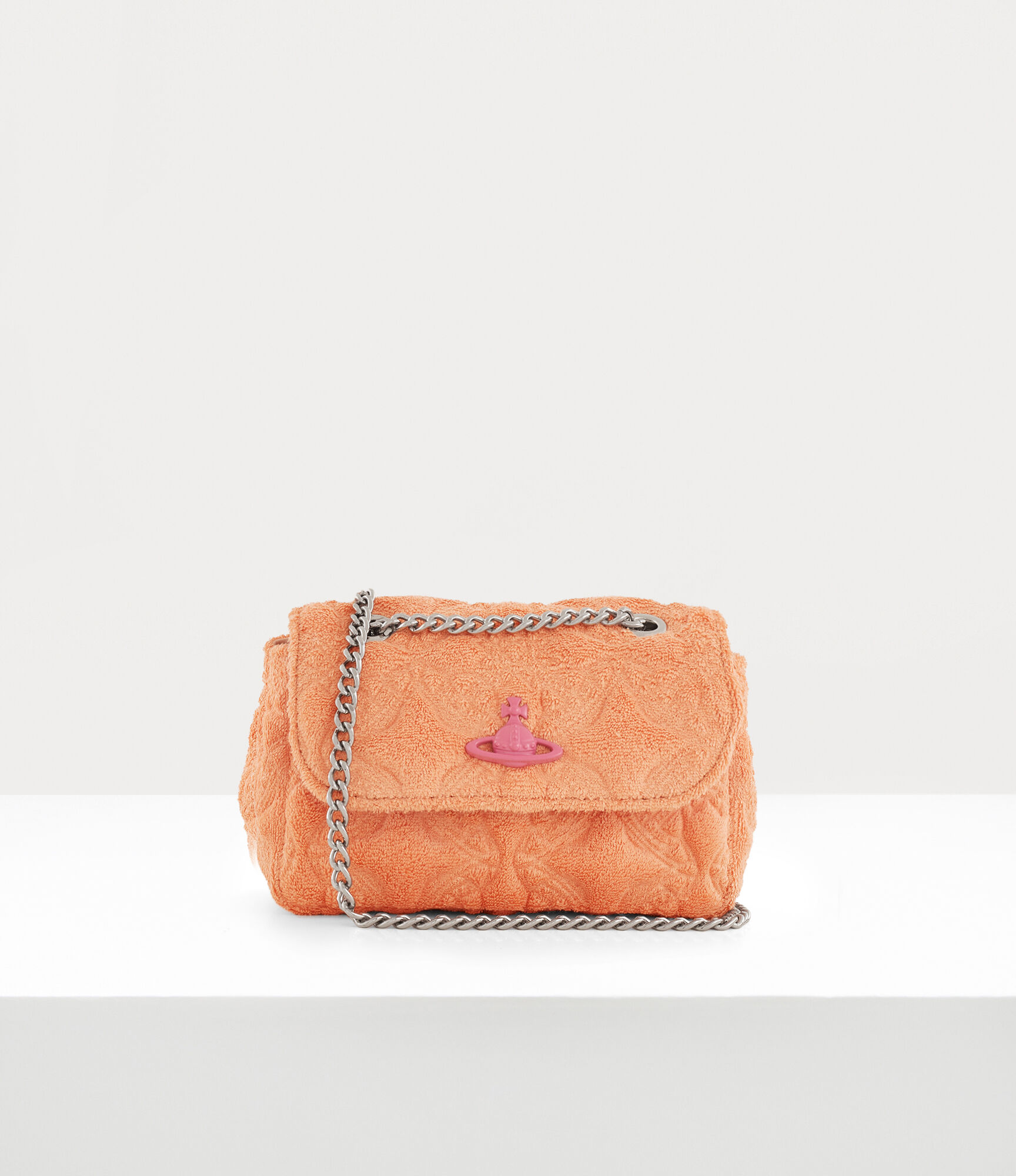 Women's Small Rectangular Crossbody Handbag - Chain Strap / 3D Daisy Trim /  Purple
