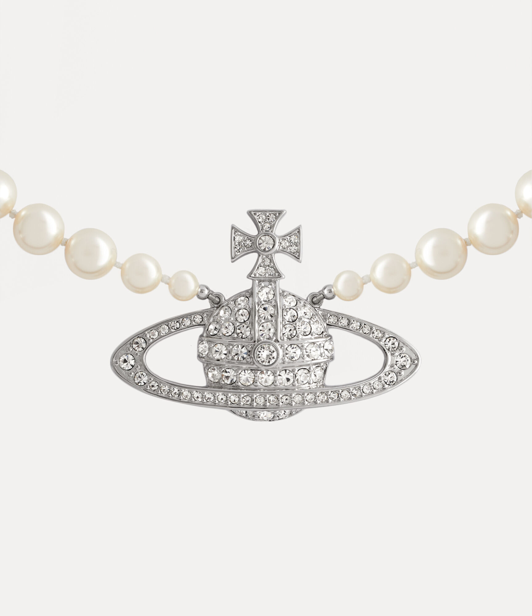Man Bas Relief Pearl Necklace in PLATINUM-CREAM-Pearl-CRYSTAL-Crystal ...