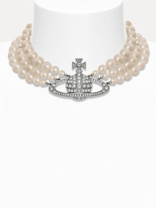 Three Row Pearl Bas Relief Choker