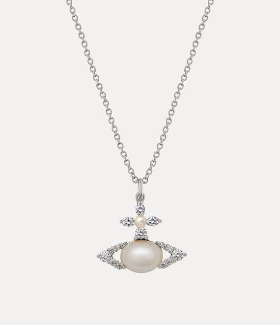 Vivienne Westwood Ada Pendant In Platinum-white-cz-creamrose-pearl