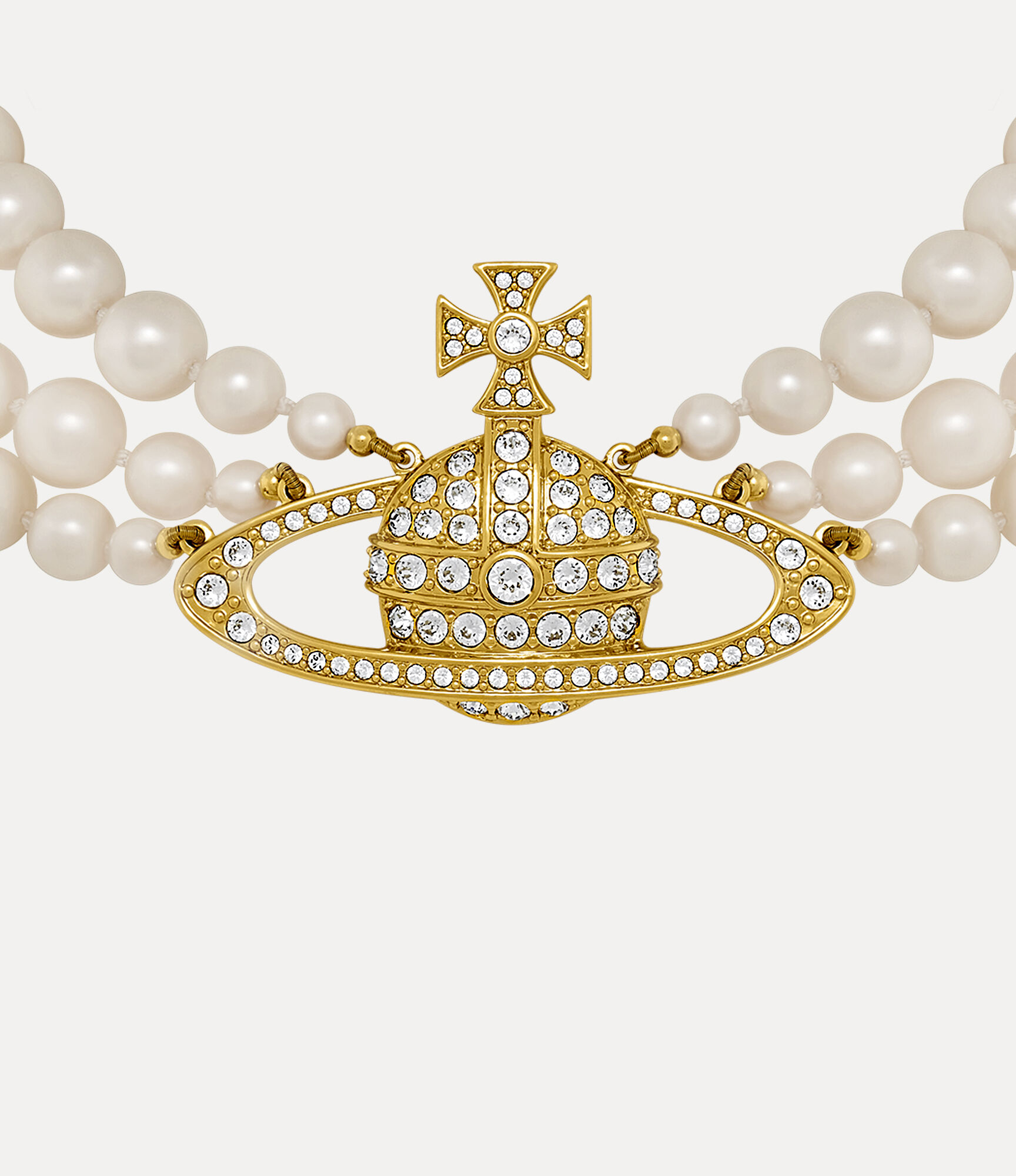 Three row pearl bas relief choker