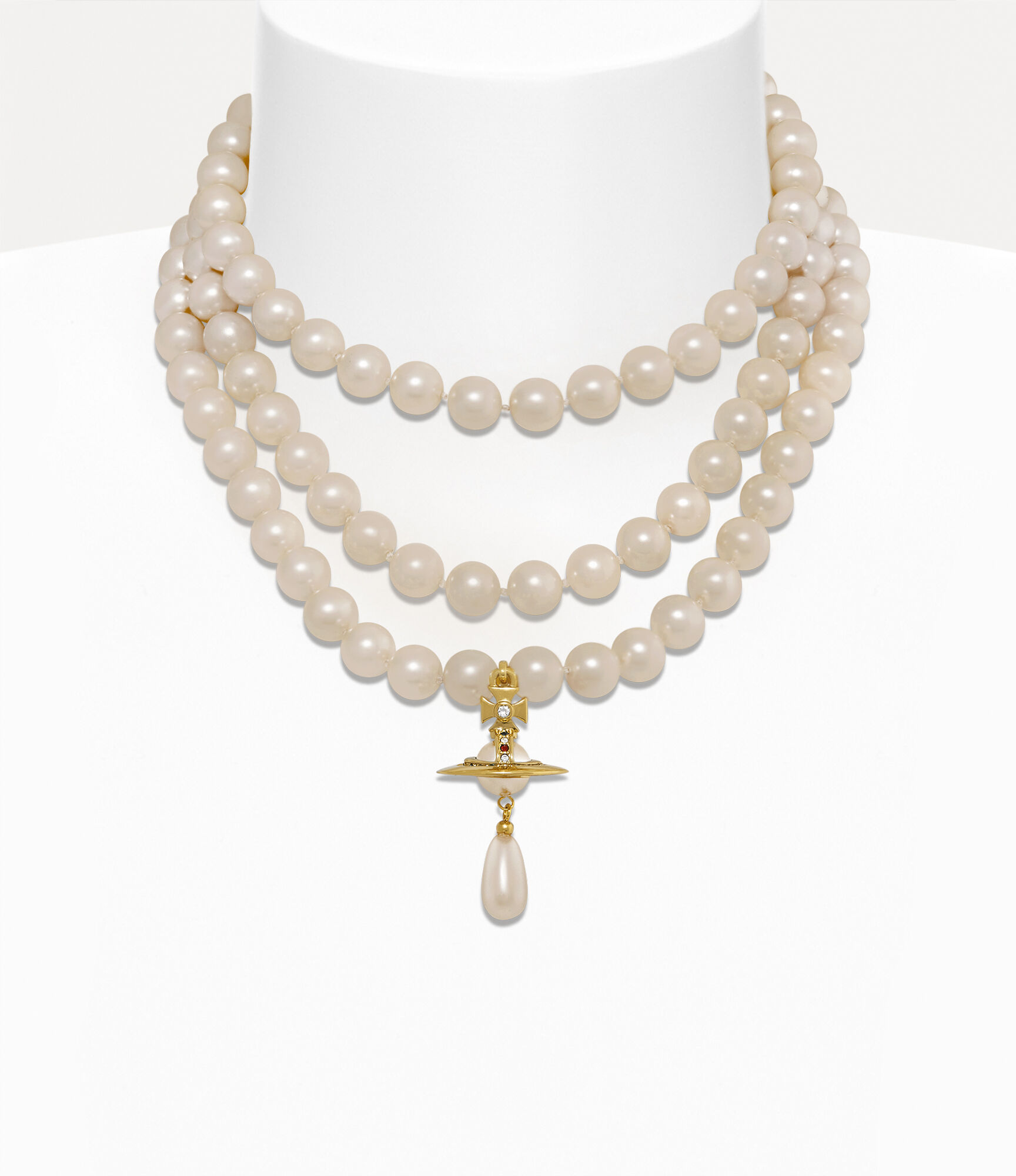 Three Row Pearl Drop Choker（金色） | Vivienne Westwood®